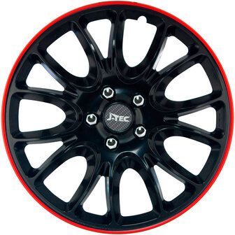 4-Delige J-Tec Wieldoppenset Hero GTR 15-inch zwart/rode rand