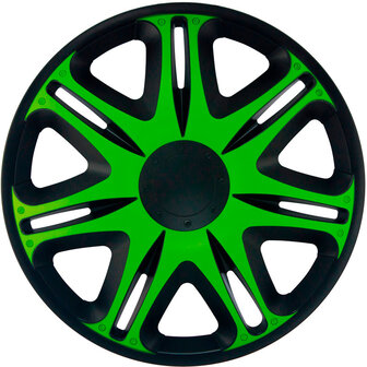 4-Delige J-Tec Wieldoppenset Nascar 15-inch zwart/groen