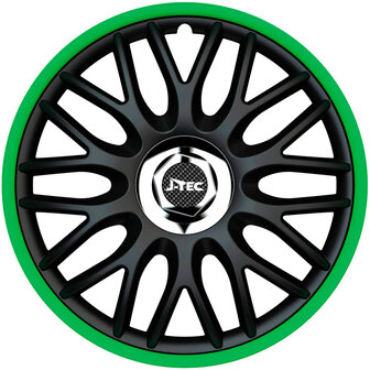 4-Delige J-Tec Wieldoppenset Orden R 13-inch zwart/groen + chroom ring