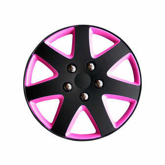 4-Delige Wieldoppenset Michigan 14-inch matzwart/roze