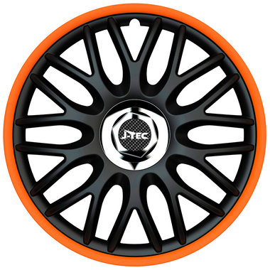 4-Delige J-Tec Wieldoppenset Orden R 14-inch zwart/oranje + chroom ring